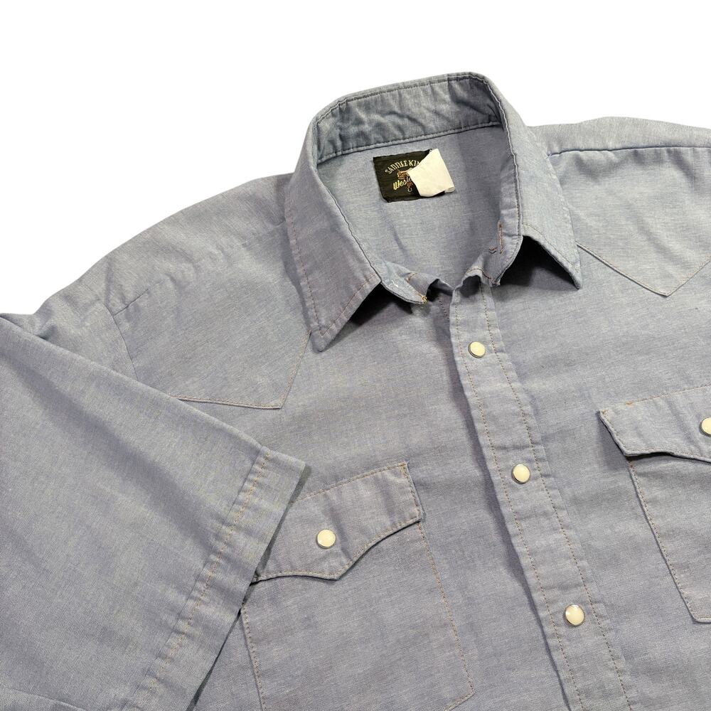 Saddle King Western Men's Pearl Snap Short Sleeve Sz L 16 - 16 1/2 (faded tag)